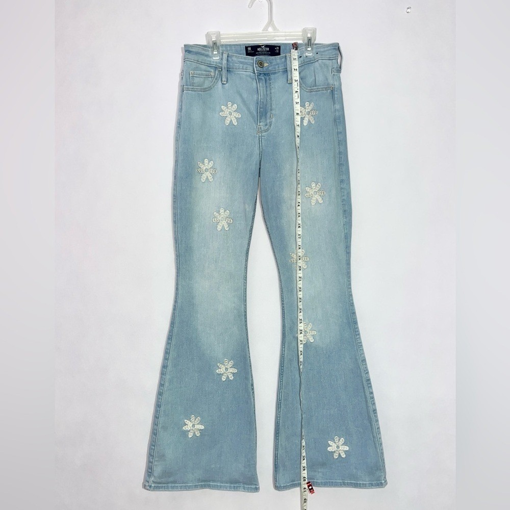Hollister High Rise Flare Jeans Women's/Juniors 9R Blue Light Wash Embroidered - Picture 6 of 15